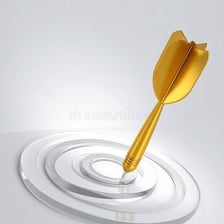 A dart striking the center of a bullseye