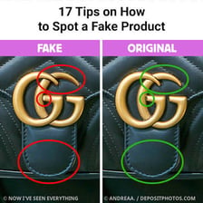 A comparison illustrating an authentic object beside a counterfeit version.