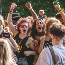 A lively crowd creating a commotion