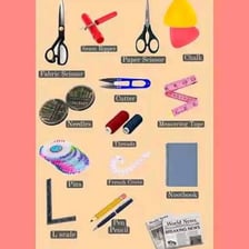 Fabric and sewing materials beside a stopwatch in a design workspace.