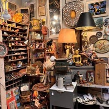 A distinctive uncommon object displayed among more ordinary items