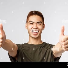 A person enthusiastically expressing agreement with a raised hand.