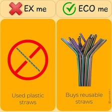 A plastic straw beside a reusable metal straw.