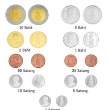 Thai baht banknotes and coins.