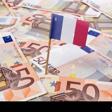Euro banknotes shown beside a French flag.
