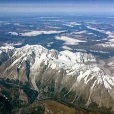 A mountain panorama featuring Mont Blanc in the Alps