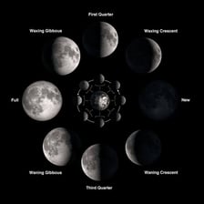 A sequence showing the moon diminishing from full to crescent phases.