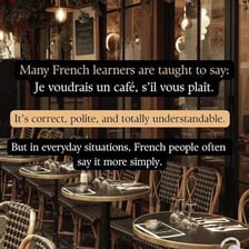 A French café setting associated with the expression “très bien”
