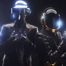 The helmeted electronic music duo Daft Punk.