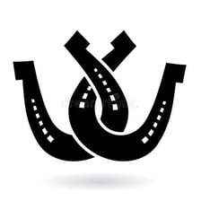 A simple visual pairing of a shoe and a horseshoe to represent the sound-alike wordplay.