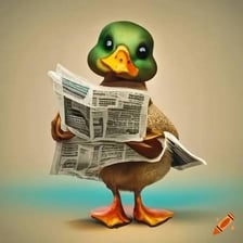 A male mallard duck shown beside a newspaper-style story illustration.