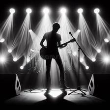 A musician performing alone on a stage.
