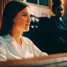 A courtroom scene involving testimony about a person's whereabouts