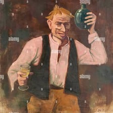 An old-fashioned illustration depicting a visibly intoxicated person.