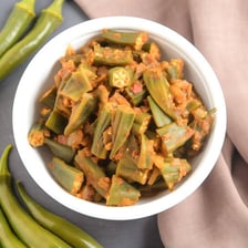 Okra pods and a serving of bhindi masala