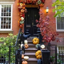 The front stoop of a New York City brownstone.