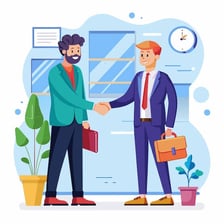 A person securing a job offer with a handshake.