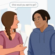 A person smiling in response to receiving a thoughtful gift