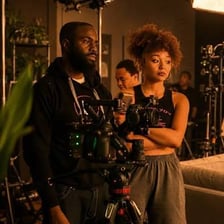 A film crew preparing to shoot a scene again