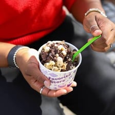Crumbled Oreo cookies used as a frozen-yogurt topping