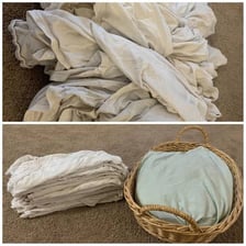 A worn shirt repurposed as a cleaning cloth