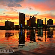 A view of the Toledo, Ohio, skyline along the river.