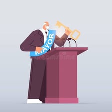 A person speaking while making a statement