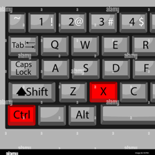 Keyboard shortcut illustration showing Ctrl and X used for the cut command