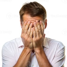 A person reacting to bad news with an expression of dismay.