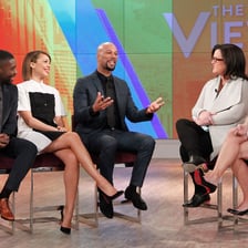 The View hosts seated at the show’s studio table.