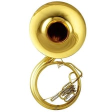 A large brass tuba with its wide bell visible.