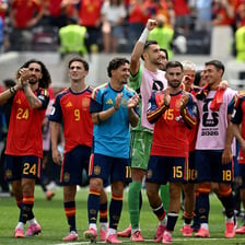 A soccer scoreboard displaying ESP for Spain.