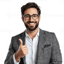 A person giving a confident thumbs-up