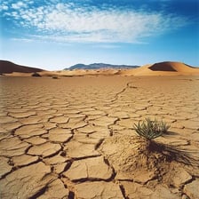 A dry desert landscape with sparse vegetation