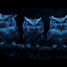 Owls perched outdoors at night