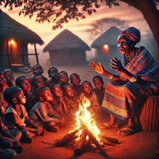People sharing traditional stories around a fire