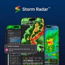 A weather radar display showing a storm system.