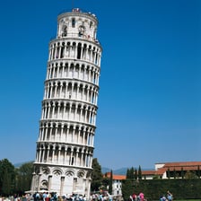 The Leaning Tower of Pisa visibly tilted in its Italian square