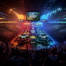 Players competing in a televised esports tournament.