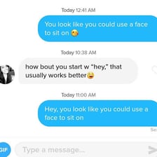 A dating-app conversation beginning with the message “Hey”