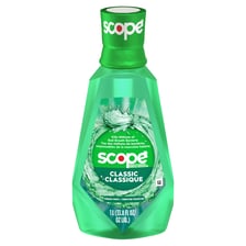 A bottle of Scope mouthwash
