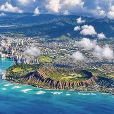 An aerial view of Oahu's Hawaiian coastline