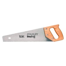 A hand saw with a visible row of sharp teeth