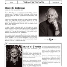 A newspaper page containing an obituary notice