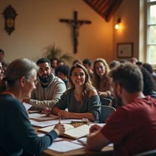A religious group gathered for a worship service