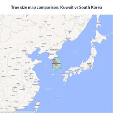 Map of Asia with Korea and Kuwait marked