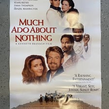 A theatrical poster for Shakespeare’s “Much Ado About Nothing”