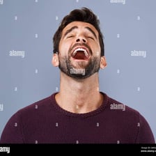 A relaxed person expressing satisfaction or relief