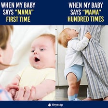 A baby interacting with its mother.