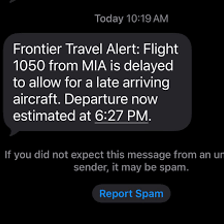 A phone displaying a message about an arrival time